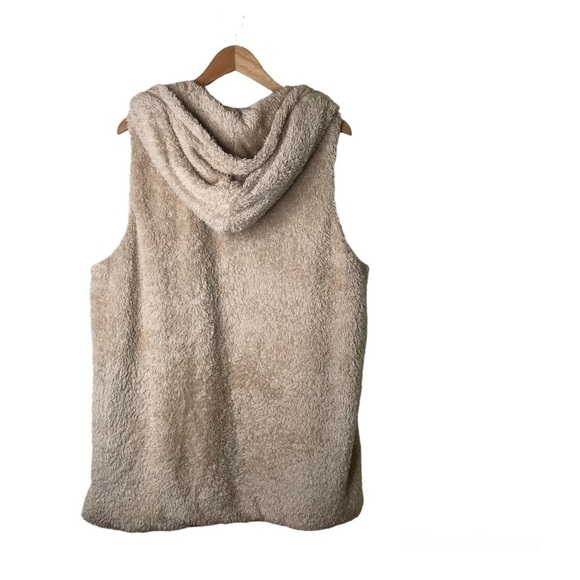 FAVLUX Fashion Women's Size 1X Janina Tan Fuzzy Fleece Open Hooded Vest‎ Pockets - Picture 2 of 7
